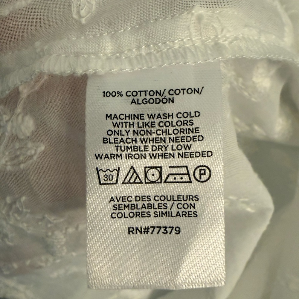 Ann Taylor Cotton Embroidered White V-Neck Button Down Blouse Petite Large - Picture 6 of 12